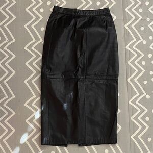 Vintage 100% Genuine Leather Midi Skirt Black High Waisted Size 4